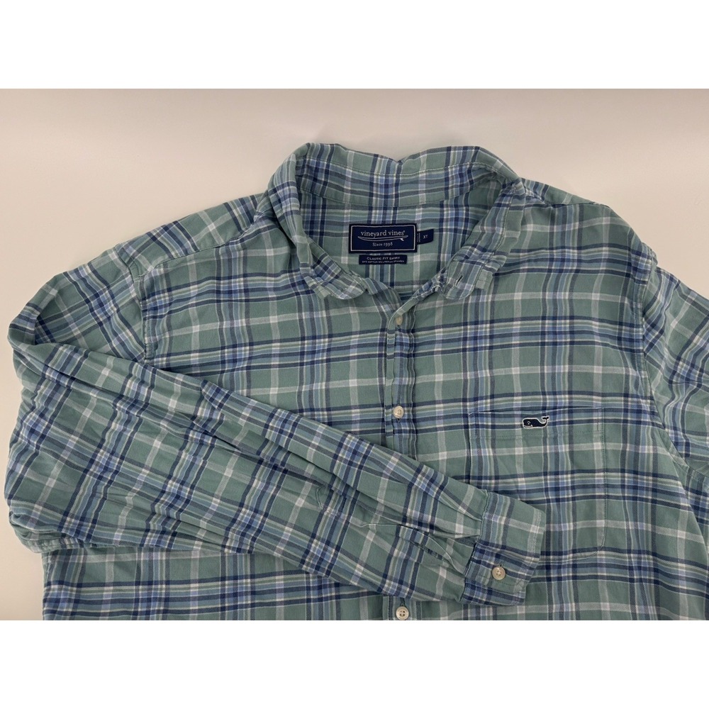 Vineyard Vines Men's XT Sea Clay Green Island Plaid Twill Tucker Long Sleeve